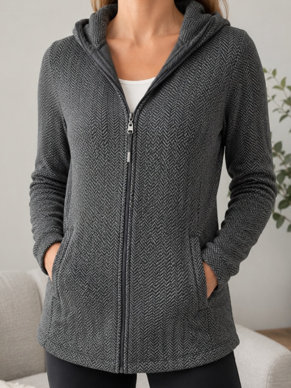 Bench Women's Herringbone Fleece Zip-Up Hoodie Jacket
